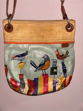 Fossil Key Per Bird Print Crossbody Bag - Mint & Yellow